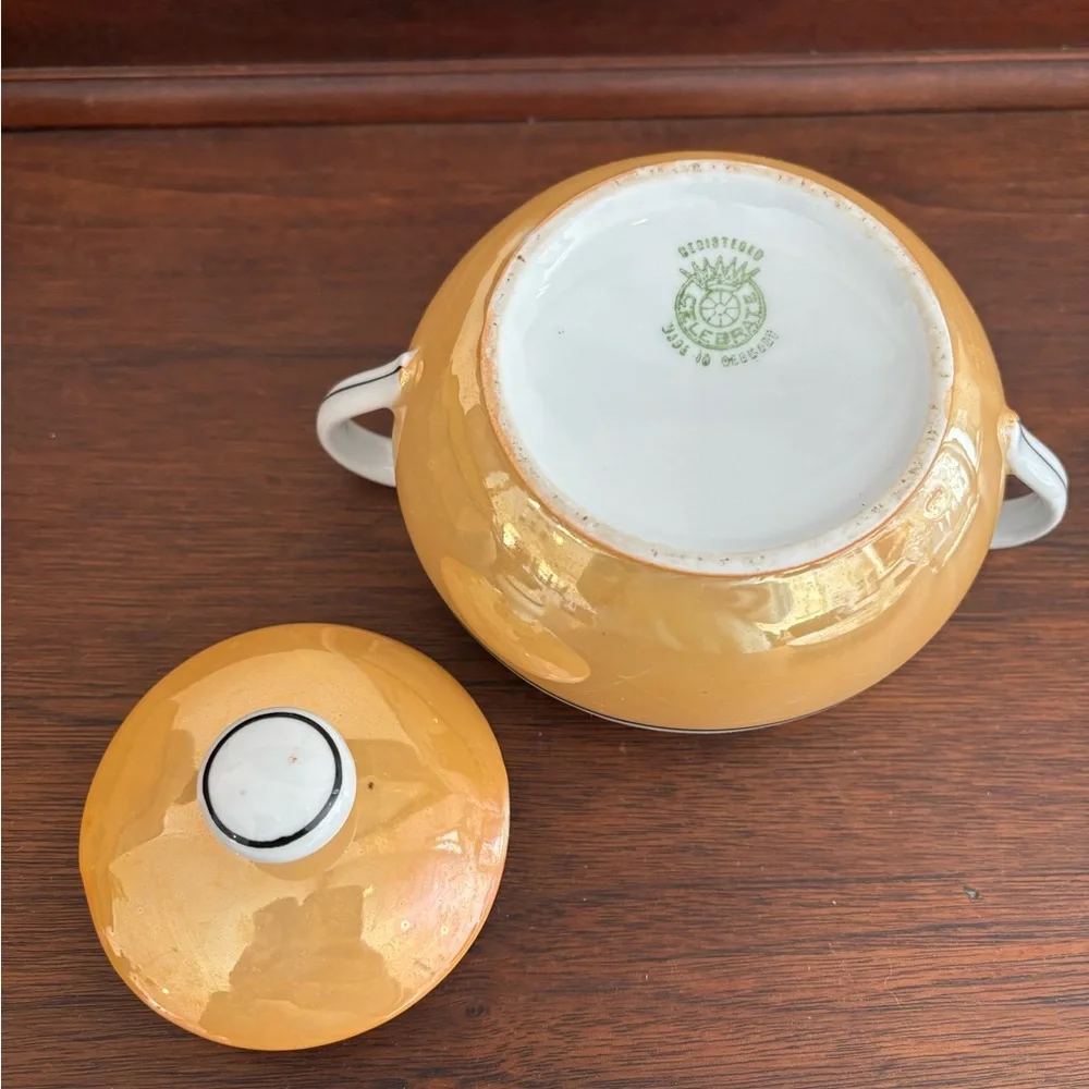 Vintage Handpainted Celebrat German Floral Iridescent Porcelain Sugar Bowl Decor